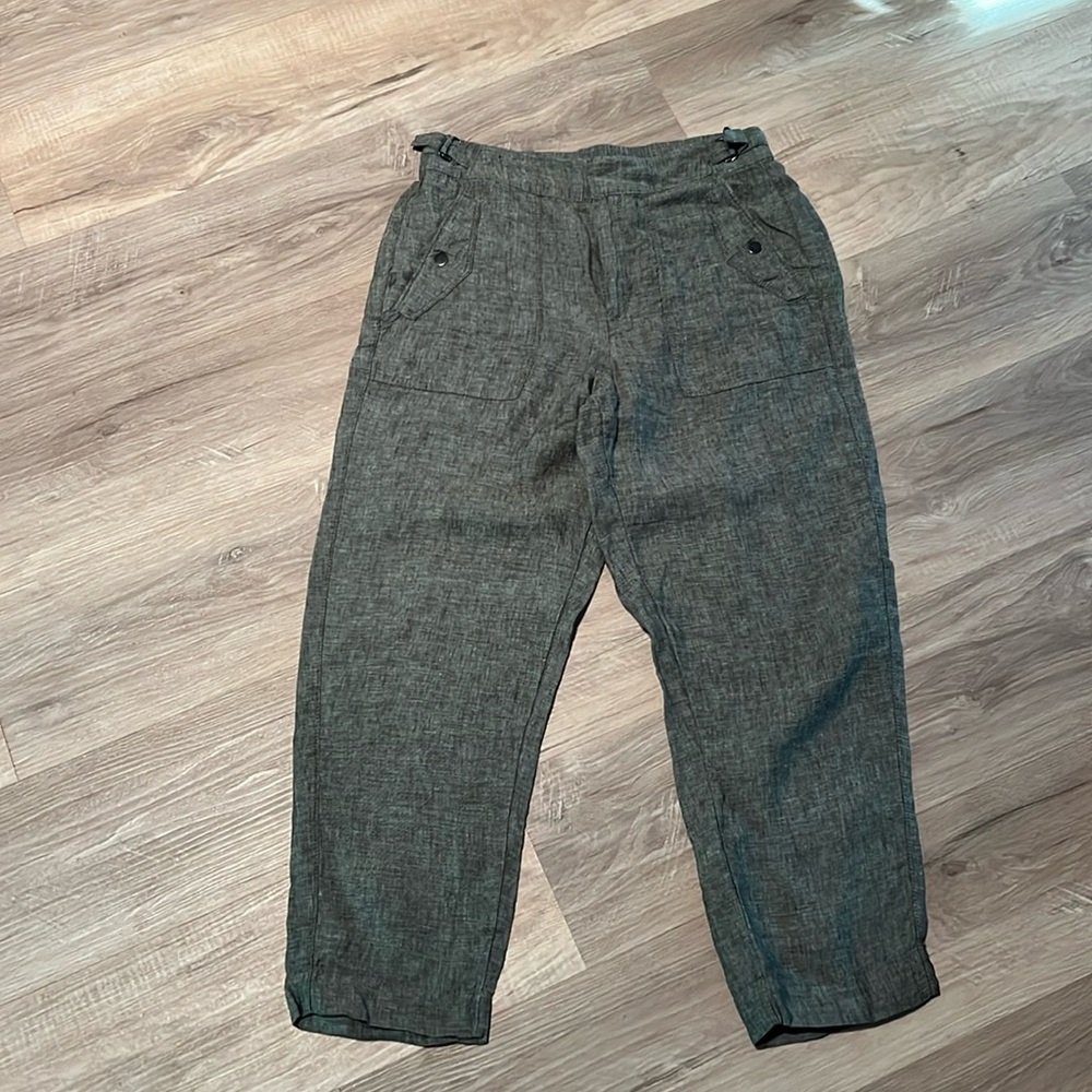 Athleta green linen cropped pant